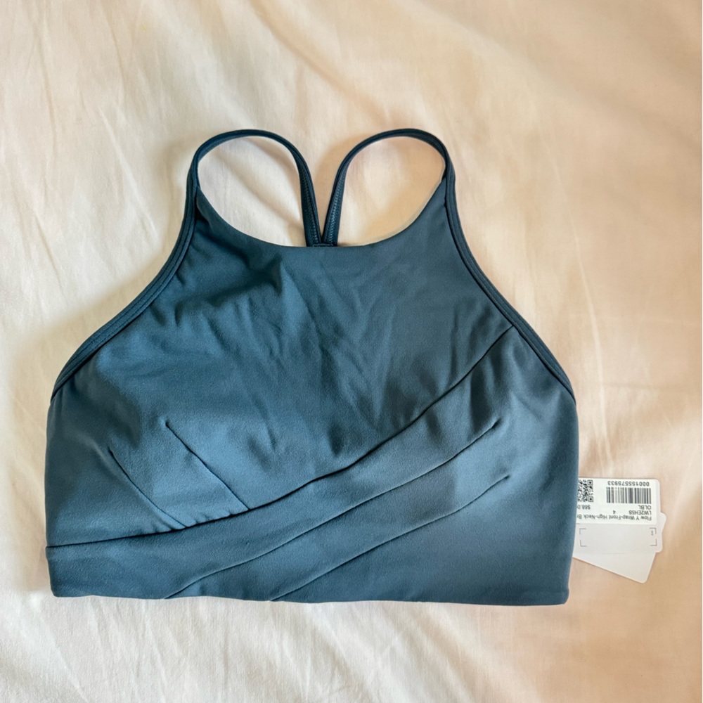 NWT Lululemon High Neck Front Wrap Blue Sports Bra